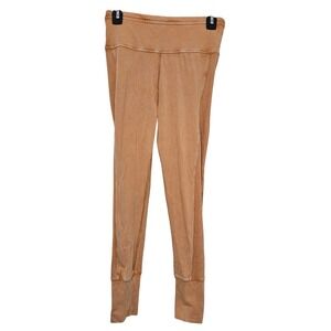 FreePeople Movement S Camel Wash Seam Leggings‎ Ribbed Waist Athleisure Yoga Gym